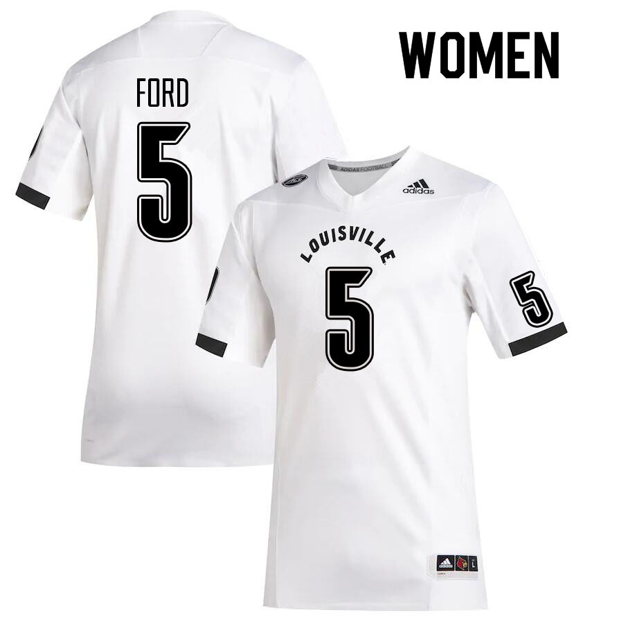 Women #5 Marshon Ford Louisville Cardinals College Football Jerseys Sale-White - Click Image to Close